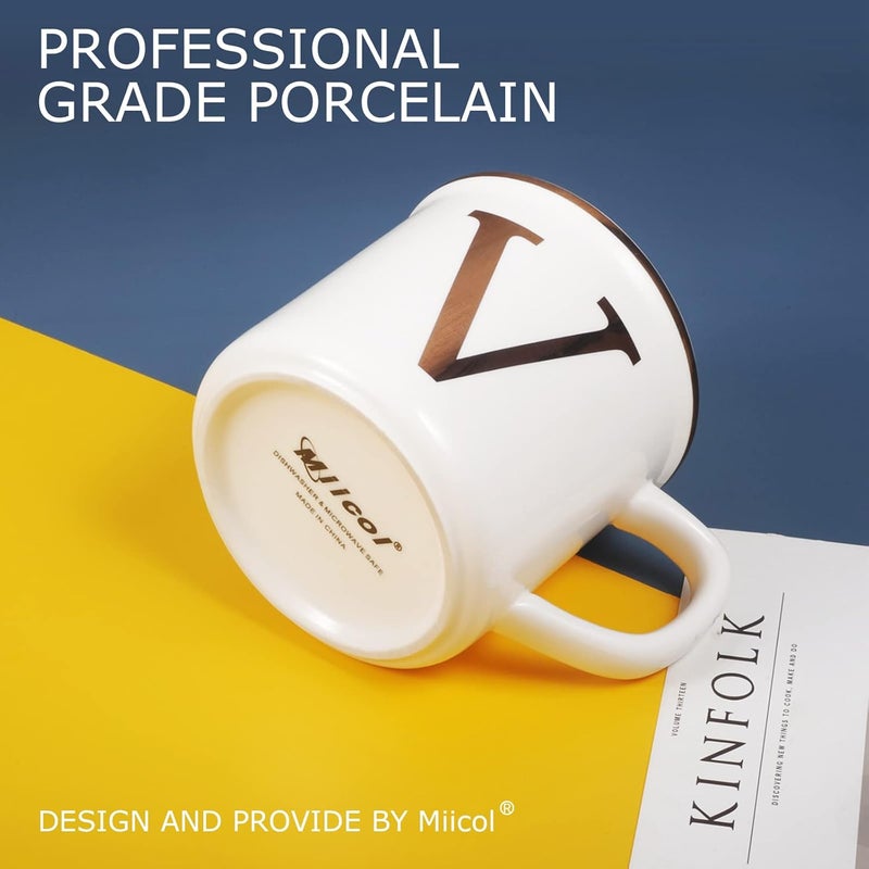 Miicol Ceramic Coffee Mug 16 oz, Monogram Coffee Cup, Golden Initial Tea Mug, Personalized Tea Cup, Unique Gift, Large Mug for Home, Office, Letter V - Image 3